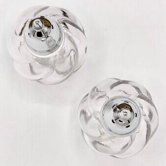 Vintage Swirl Clear Pressed Glass Chrome Metal Salt Pepper Shakers - Picture 8 of 12